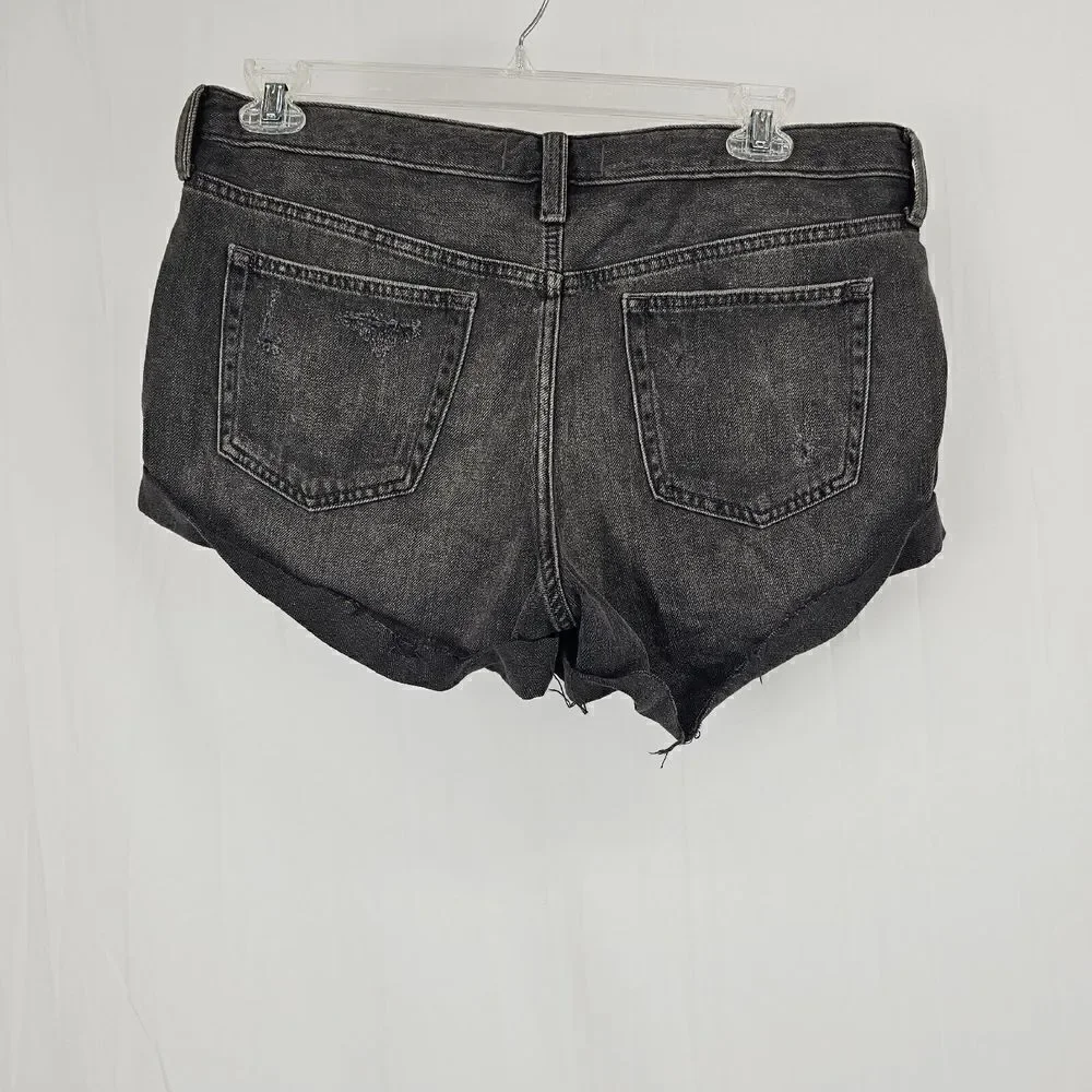 Free People Women's SZ 31 Romeo Cotton Roll Out Cut Off Jean Shorts Black